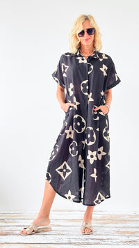 Luxe Bloom Shirt Dress - Black-200 Dresses/Jumpsuits/Rompers-DIS MOI-Coastal Bloom Boutique, find the trendiest versions of the popular styles and looks Located in Indialantic, FL