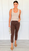 Washed Edge Cropped Jeans - Brown-190 Denim-Zenana-Coastal Bloom Boutique, find the trendiest versions of the popular styles and looks Located in Indialantic, FL