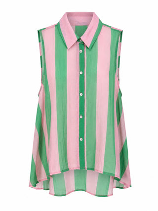 Cabana Stripe Sleeveless Italian Top- Green/Pink