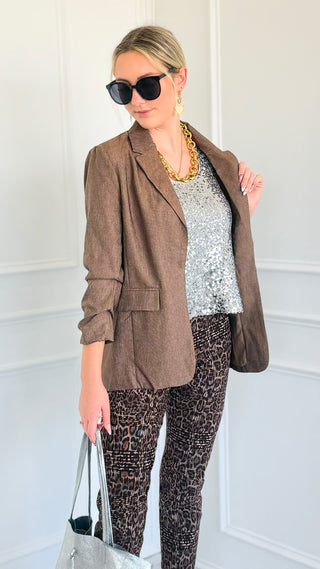 Ruched Sleeve Open Front Blazer