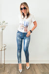Silver Foil Printed Skinny Jeans - Silver-170 Bottoms-Vibrant M.i.U-Coastal Bloom Boutique, find the trendiest versions of the popular styles and looks Located in Indialantic, FL