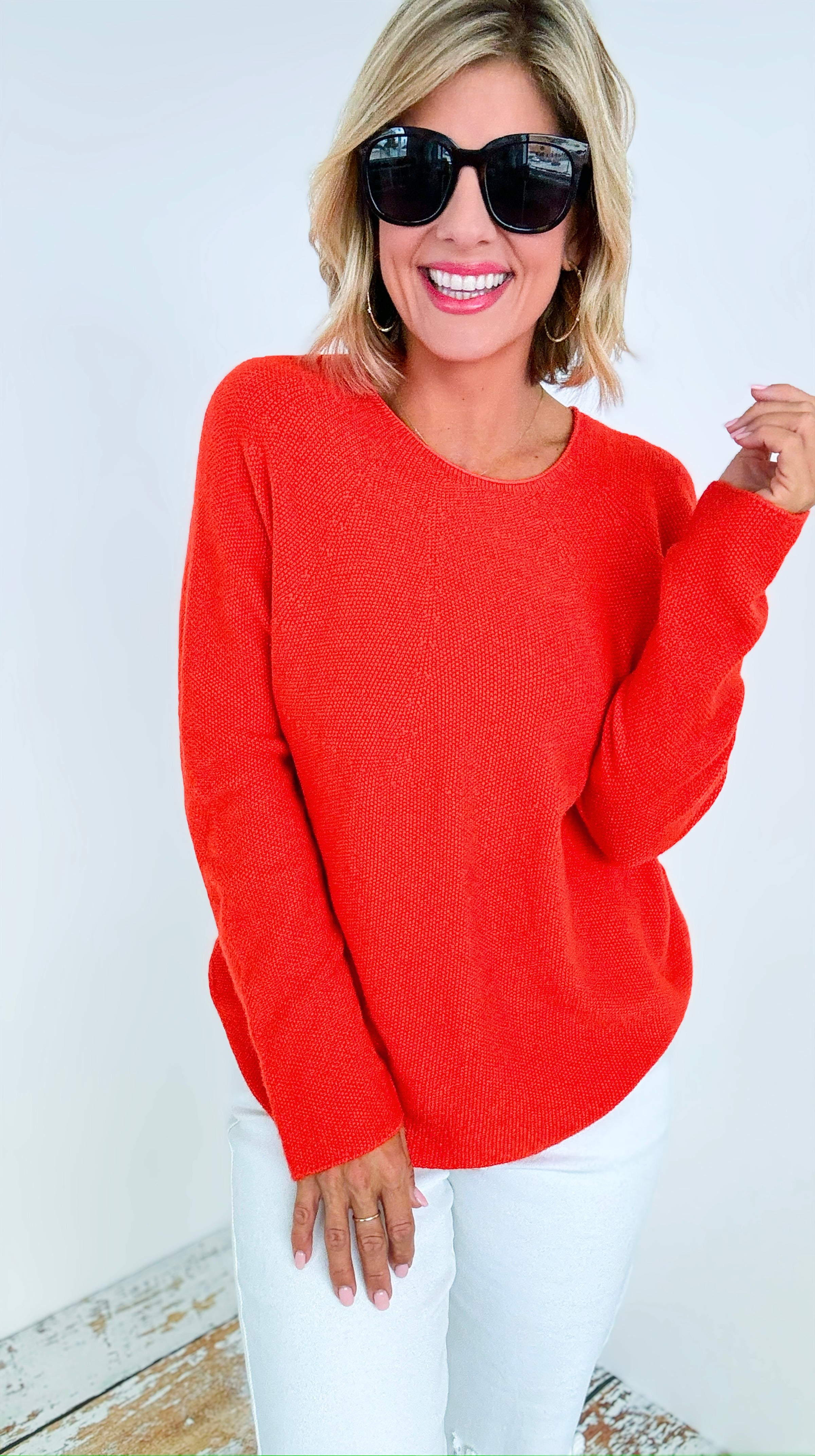 Timeless Comfort Italian Pullover- Orange-130 Long Sleeve Tops-Italianissimo-Coastal Bloom Boutique, find the trendiest versions of the popular styles and looks Located in Indialantic, FL