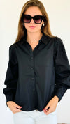 Poplin Puff Sleeve Solid Shirt Top - Black-130 Long Sleeve Tops-VERY J-Coastal Bloom Boutique, find the trendiest versions of the popular styles and looks Located in Indialantic, FL