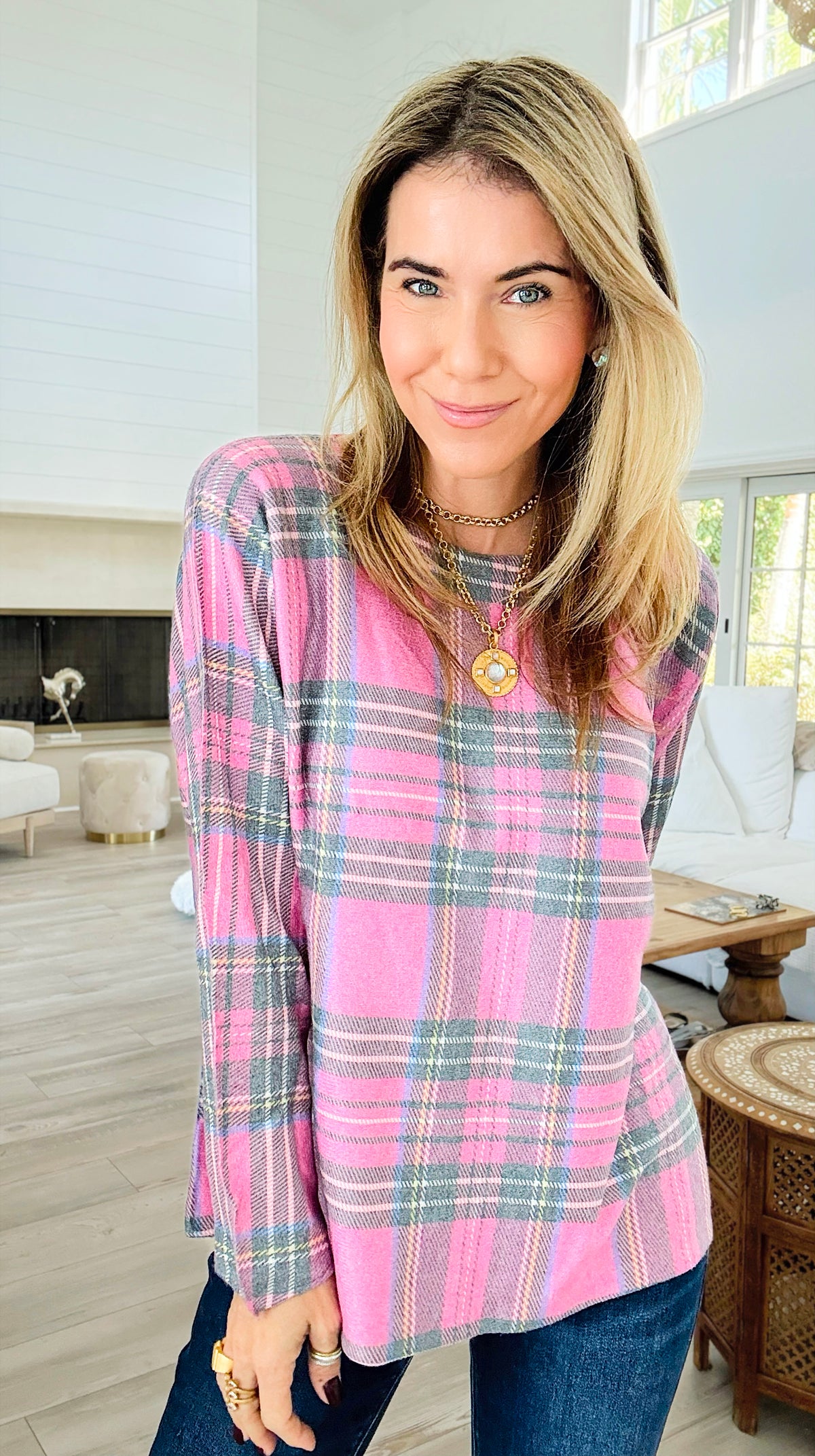 Festive Plaid Italian Boatneck Sweater-140 Sweaters-SORPRESA-Coastal Bloom Boutique, find the trendiest versions of the popular styles and looks Located in Indialantic, FL