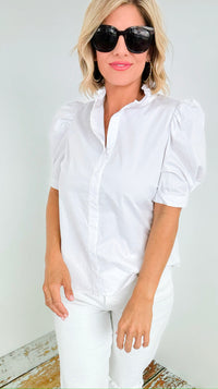 Classic Charm Puff Sleeve Top - White-130 Long Sleeve Tops-SUGARLIPS-Coastal Bloom Boutique, find the trendiest versions of the popular styles and looks Located in Indialantic, FL