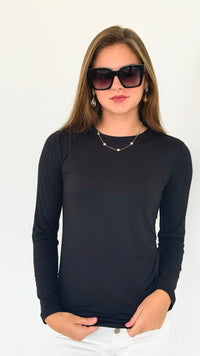 Anniston Brushed Microfiber Long Sleeve Neck Tee - Black-130 Long Sleeve Tops-Zenana-Coastal Bloom Boutique, find the trendiest versions of the popular styles and looks Located in Indialantic, FL