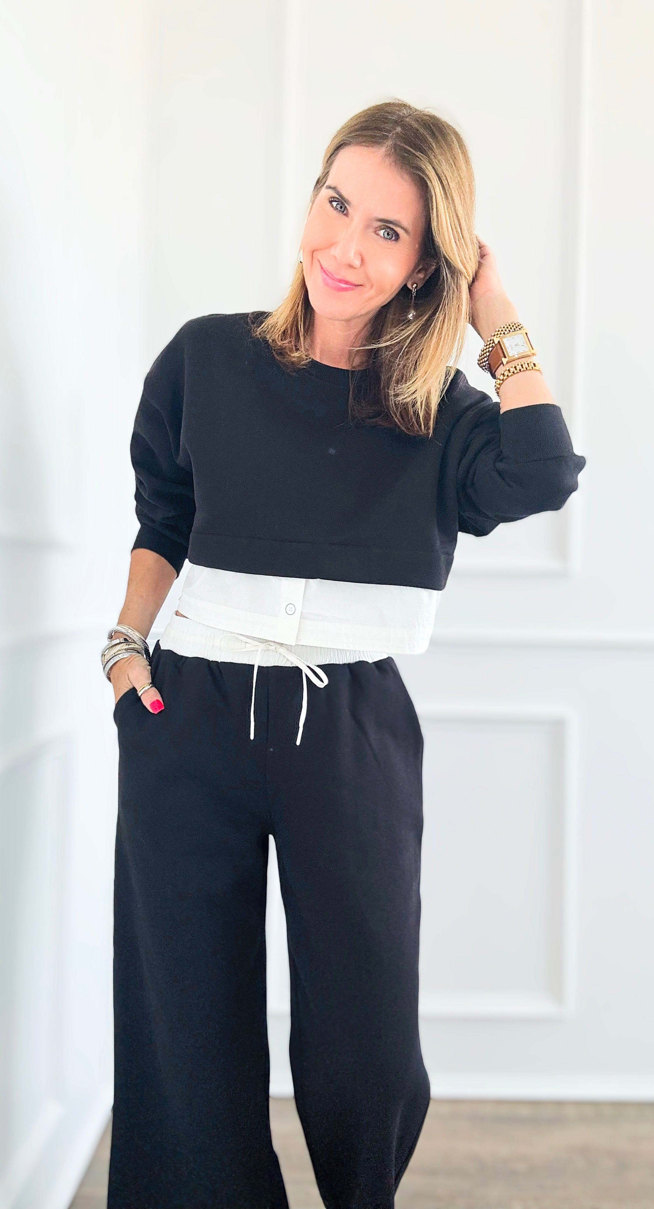 Contrast Colorblock Sweatshirt-130 Long Sleeve Tops-Vintage Havana - Ocean Drive-Coastal Bloom Boutique, find the trendiest versions of the popular styles and looks Located in Indialantic, FL