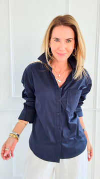 Power Move Pocket Italian Shirt- Navy-110 short Sleeve Top-IT UNIQ-Coastal Bloom Boutique, find the trendiest versions of the popular styles and looks Located in Indialantic, FL