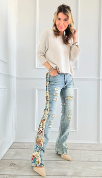 Boho Bloom Flare Jeans-170 Bottoms-SMOKE RISE RED-Coastal Bloom Boutique, find the trendiest versions of the popular styles and looks Located in Indialantic, FL