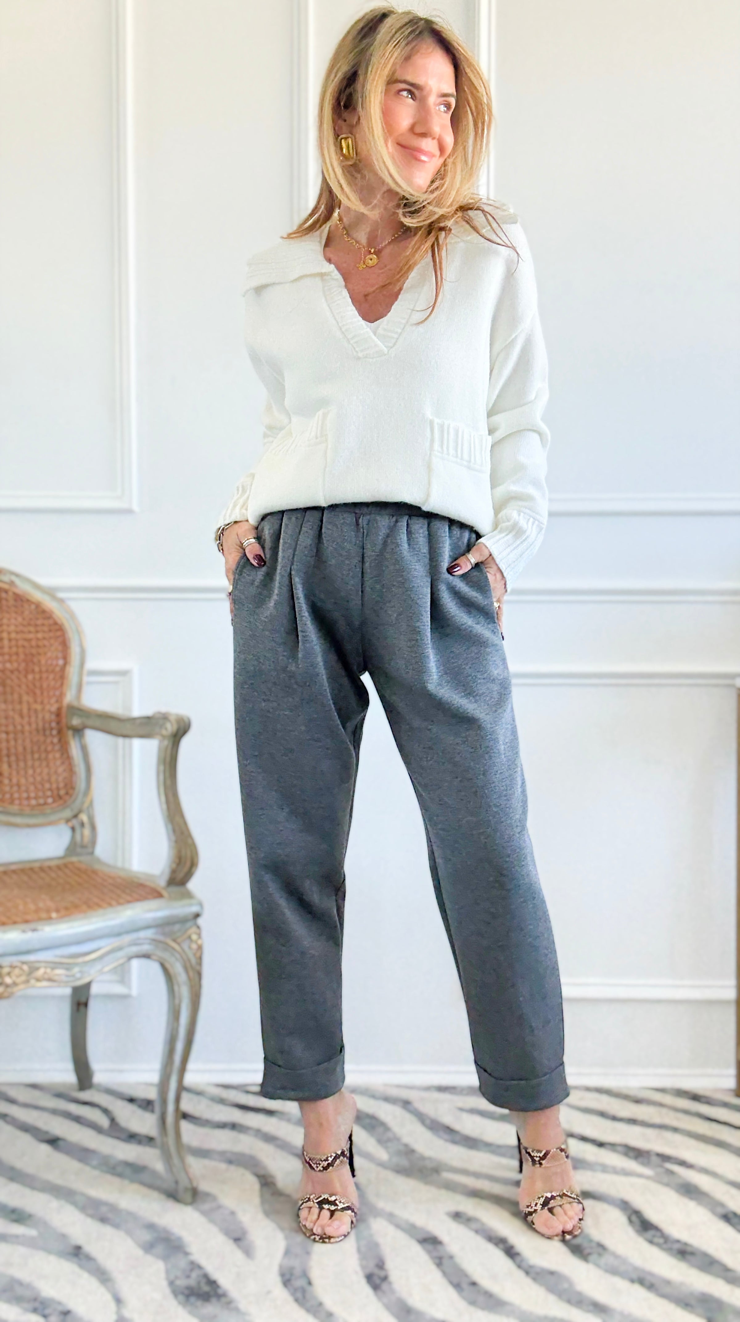Weekend Ease Pleated Jogger Pants - Gray