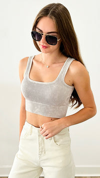 Washed Ribbed Square Neck Cropped With Bra Pads - Light Grey-220 Intimates-Zenana-Coastal Bloom Boutique, find the trendiest versions of the popular styles and looks Located in Indialantic, FL