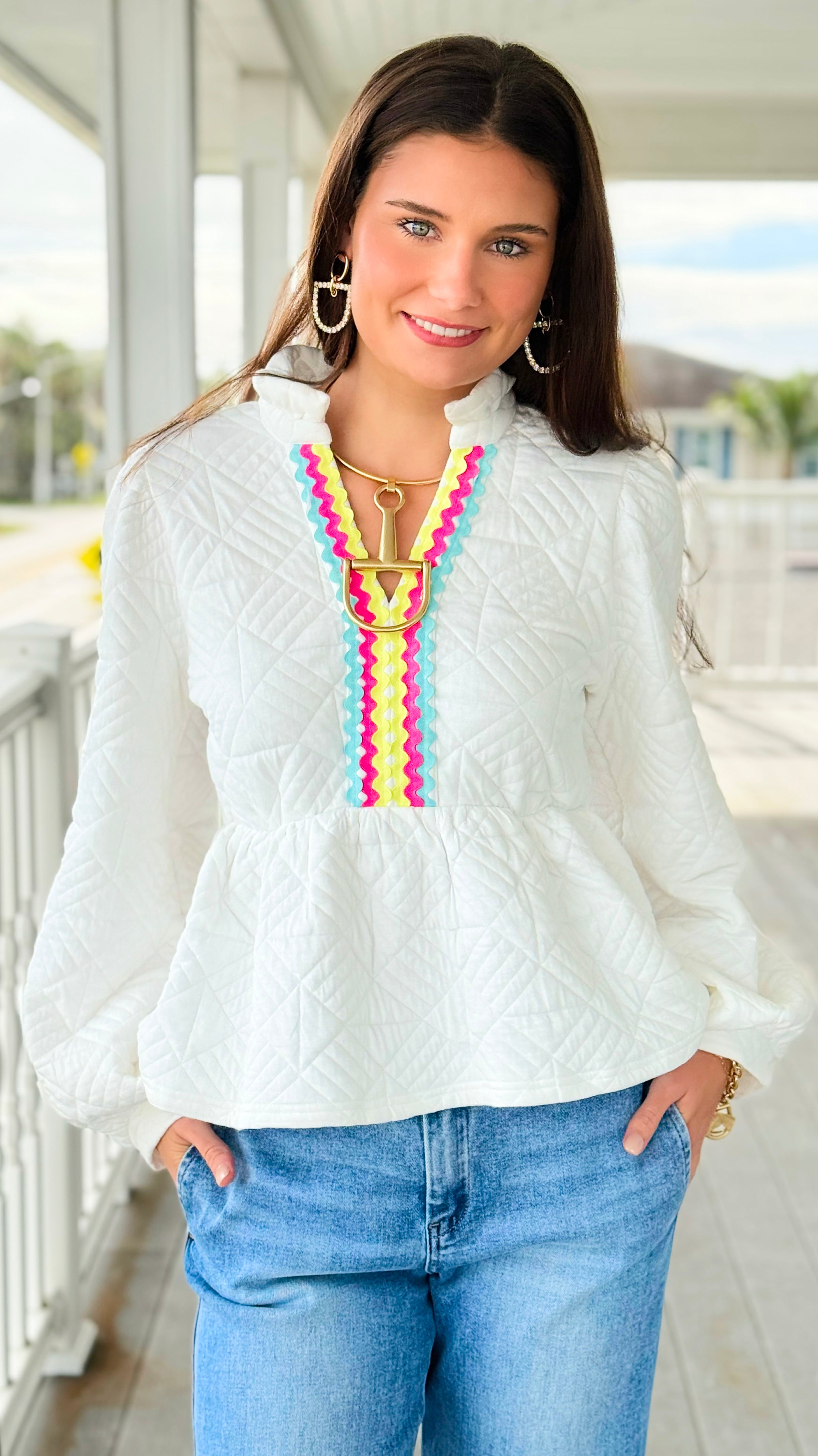 Peplum Prism Ruffle Trim Top