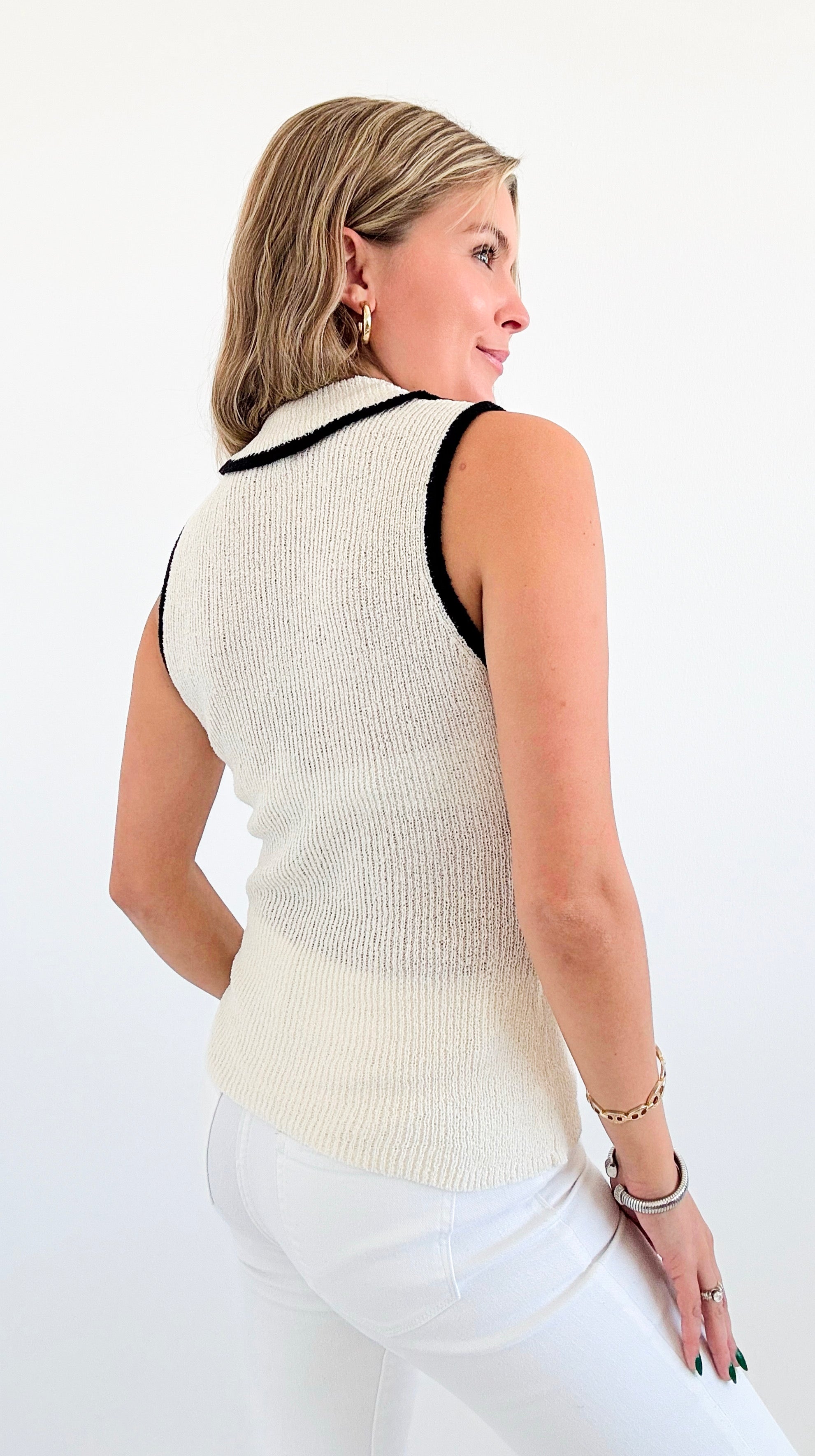 Contrast Knit Sweater Vest-100 Sleeveless Tops-Blu Pepper-Coastal Bloom Boutique, find the trendiest versions of the popular styles and looks Located in Indialantic, FL
