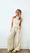 Metallic Parachute Pants - Natural-MISS LOVE-Coastal Bloom Boutique, find the trendiest versions of the popular styles and looks Located in Indialantic, FL