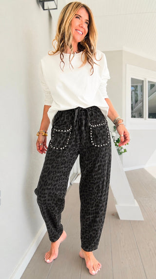 Pre Auth - Leopard Studded Pocket Italian Jogger Pant - Dark Gray