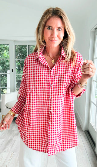 Oversized Gingham Top