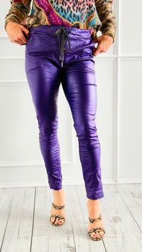 City Lights Faux Leather Italian Jogger- Purple-180 Joggers-SEE YOU IN ROME-Coastal Bloom Boutique, find the trendiest versions of the popular styles and looks Located in Indialantic, FL