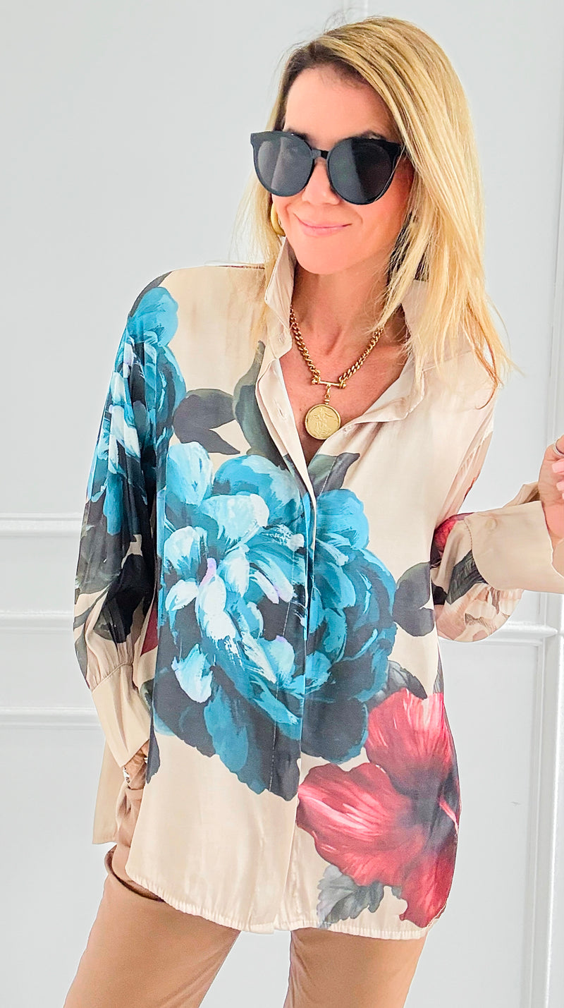 Romantic Garden Italian Blouse-110 Long Sleeve Tops-TATTOO Z-Coastal Bloom Boutique, find the trendiest versions of the popular styles and looks Located in Indialantic, FL