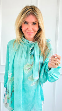 Blooming Tie Neck Button Italian Top