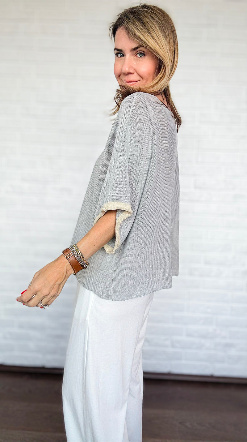 Contrast Coast Italian Knit - Grey/Beige-100 Sleeveless Tops-Italianissimo-Coastal Bloom Boutique, find the trendiest versions of the popular styles and looks Located in Indialantic, FL
