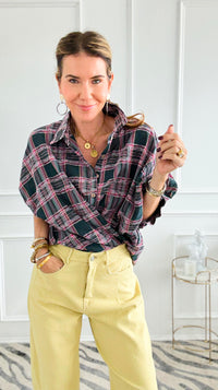 Cool & Collected Plaid Button Down Top
