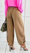 Drapey Twill Adjustable Scrunch Joggers - Mocha-170 Bottoms-Allie Rose-Coastal Bloom Boutique, find the trendiest versions of the popular styles and looks Located in Indialantic, FL