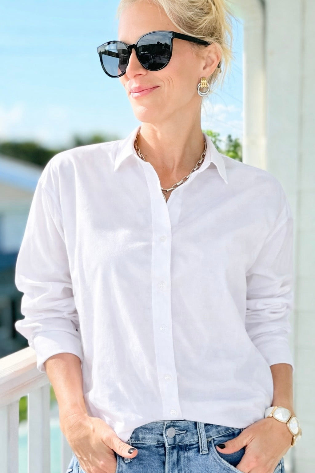 Poplin Ease Button Shirt - White