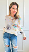 Evil Eye Italian St Tropez Knit- Light Grey-140 Sweaters-Italianissimo-Coastal Bloom Boutique, find the trendiest versions of the popular styles and looks Located in Indialantic, FL