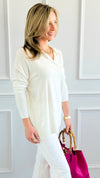 Polished Collar Knit Polo Top - Ivory-130 Long Sleeve Tops-ROUSSEAU-Coastal Bloom Boutique, find the trendiest versions of the popular styles and looks Located in Indialantic, FL
