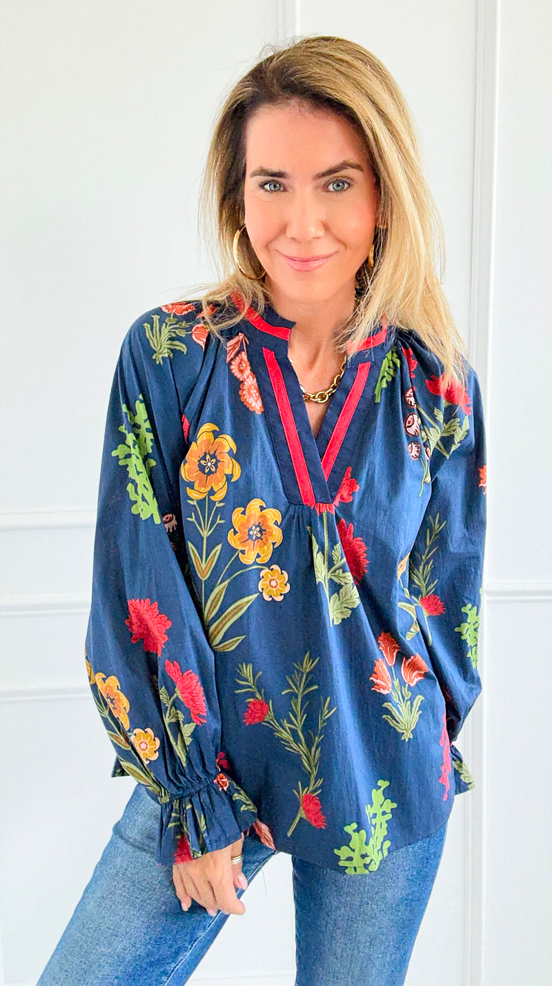 Floral Poetry Woven Top-110 Long Sleeve Tops-Umgee-Coastal Bloom Boutique, find the trendiest versions of the popular styles and looks Located in Indialantic, FL