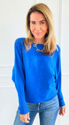 Ribbed Italian Pullover- Royal Blue-140 Sweaters-Italianissimo-Coastal Bloom Boutique, find the trendiest versions of the popular styles and looks Located in Indialantic, FL