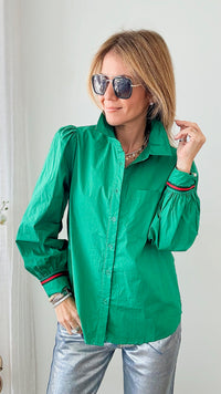 Pre Order - CB Custom Stripe Ribbon - Green-130 Long Sleeve Tops-Holly-Coastal Bloom Boutique, find the trendiest versions of the popular styles and looks Located in Indialantic, FL