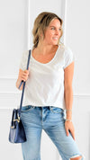 Everyday V-Neck Italian Top- White-110 short Sleeve Top-LY PARIS-Coastal Bloom Boutique, find the trendiest versions of the popular styles and looks Located in Indialantic, FL