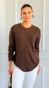 Round Neck Basic Sweater - Brown-140 Sweaters-Zenana-Coastal Bloom Boutique, find the trendiest versions of the popular styles and looks Located in Indialantic, FL