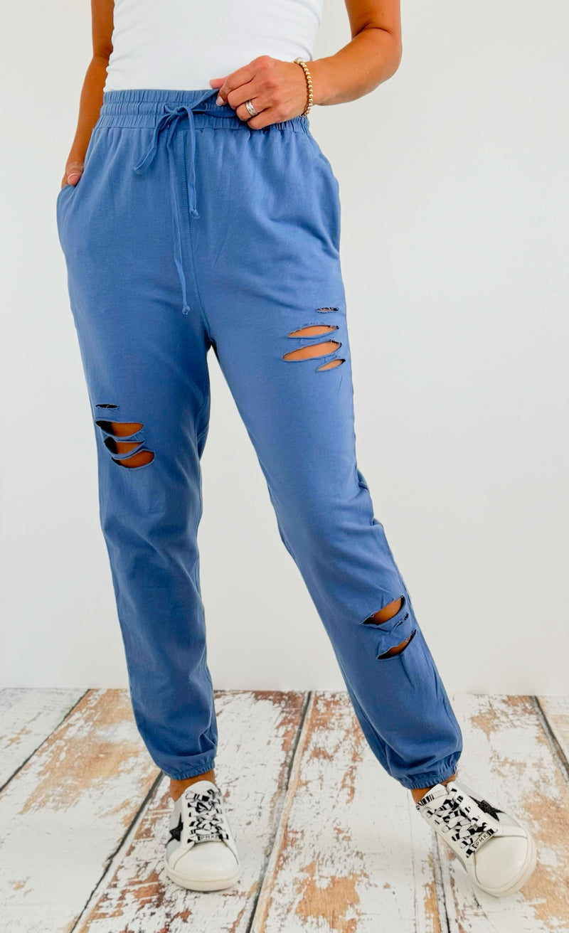 Distressed French Terry Joggers Pants-180 Joggers-oddi-Coastal Bloom Boutique, find the trendiest versions of the popular styles and looks Located in Indialantic, FL