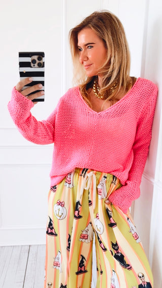 V-Neck Textured Knit Sweater