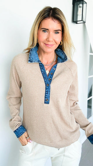 Harbor Denim Trim Henley Top