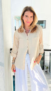 Monteray Edge Frayed Blouse Top - Lt. Beige-110 Long Sleeve Tops-Zenana-Coastal Bloom Boutique, find the trendiest versions of the popular styles and looks Located in Indialantic, FL