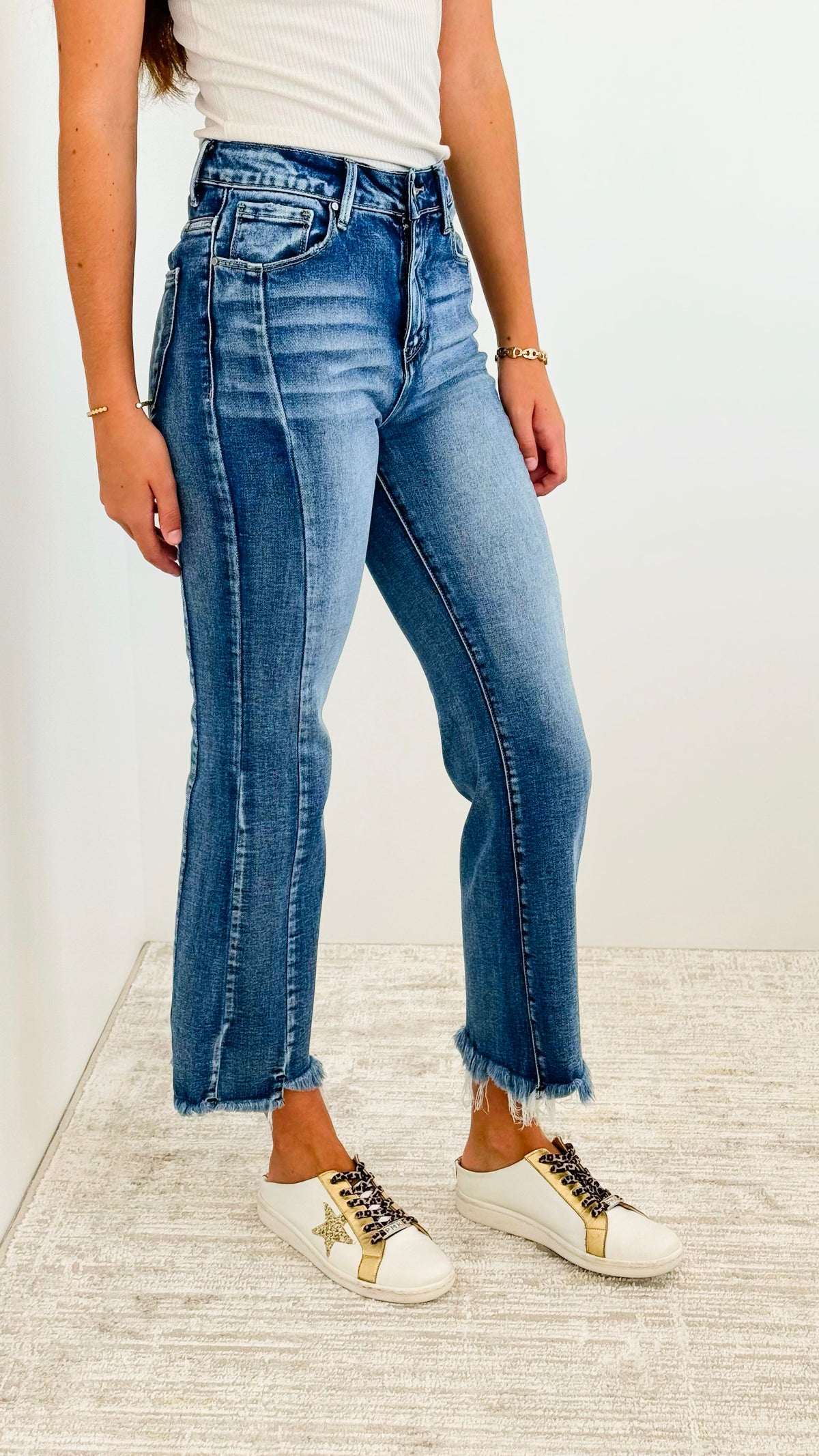 Hight Rise Hem Ankle Flare Jeans - Dark-190 Denim-RISEN JEANS-Coastal Bloom Boutique, find the trendiest versions of the popular styles and looks Located in Indialantic, FL