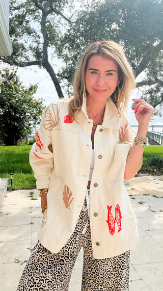 Coastal Tide Embroidered Denim Jacket