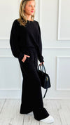 Relax Mode Long Sleeve Slub Knit Set -Black-210 Loungewear/Sets-Zenana-Coastal Bloom Boutique, find the trendiest versions of the popular styles and looks Located in Indialantic, FL