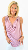 Draped Cowl Neck Top - Mauve-100 Sleeveless Tops-Ariella-Coastal Bloom Boutique, find the trendiest versions of the popular styles and looks Located in Indialantic, FL