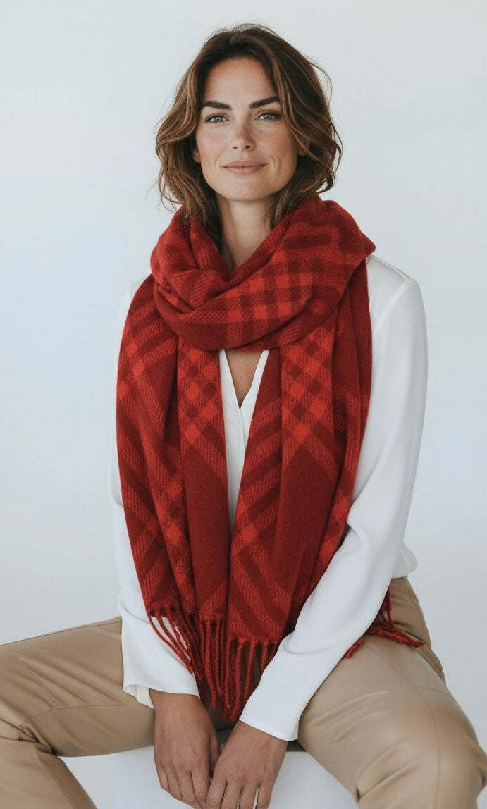 Heritage Check Fringed Wrap-260 Other Accessories-NYW-Coastal Bloom Boutique, find the trendiest versions of the popular styles and looks Located in Indialantic, FL