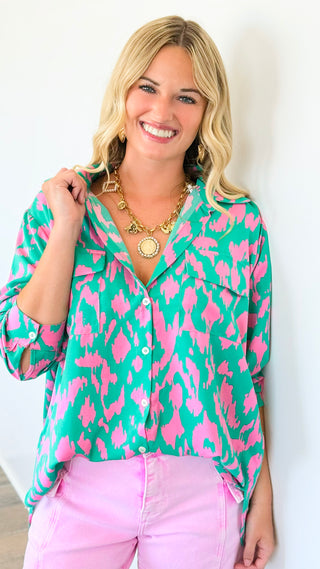 Bold Vibrant Button Down Top