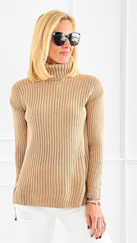 Timeless Ribbed Turtleneck Sweater - Camel-140 Sweaters-VENTI6 OUTLET-Coastal Bloom Boutique, find the trendiest versions of the popular styles and looks Located in Indialantic, FL