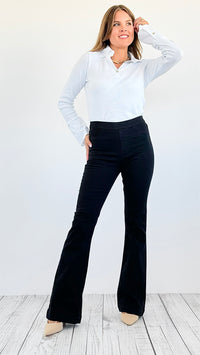 Sleek High-Waist Flared Trousers-190 Denim-Jelly Jeans-Coastal Bloom Boutique, find the trendiest versions of the popular styles and looks Located in Indialantic, FL