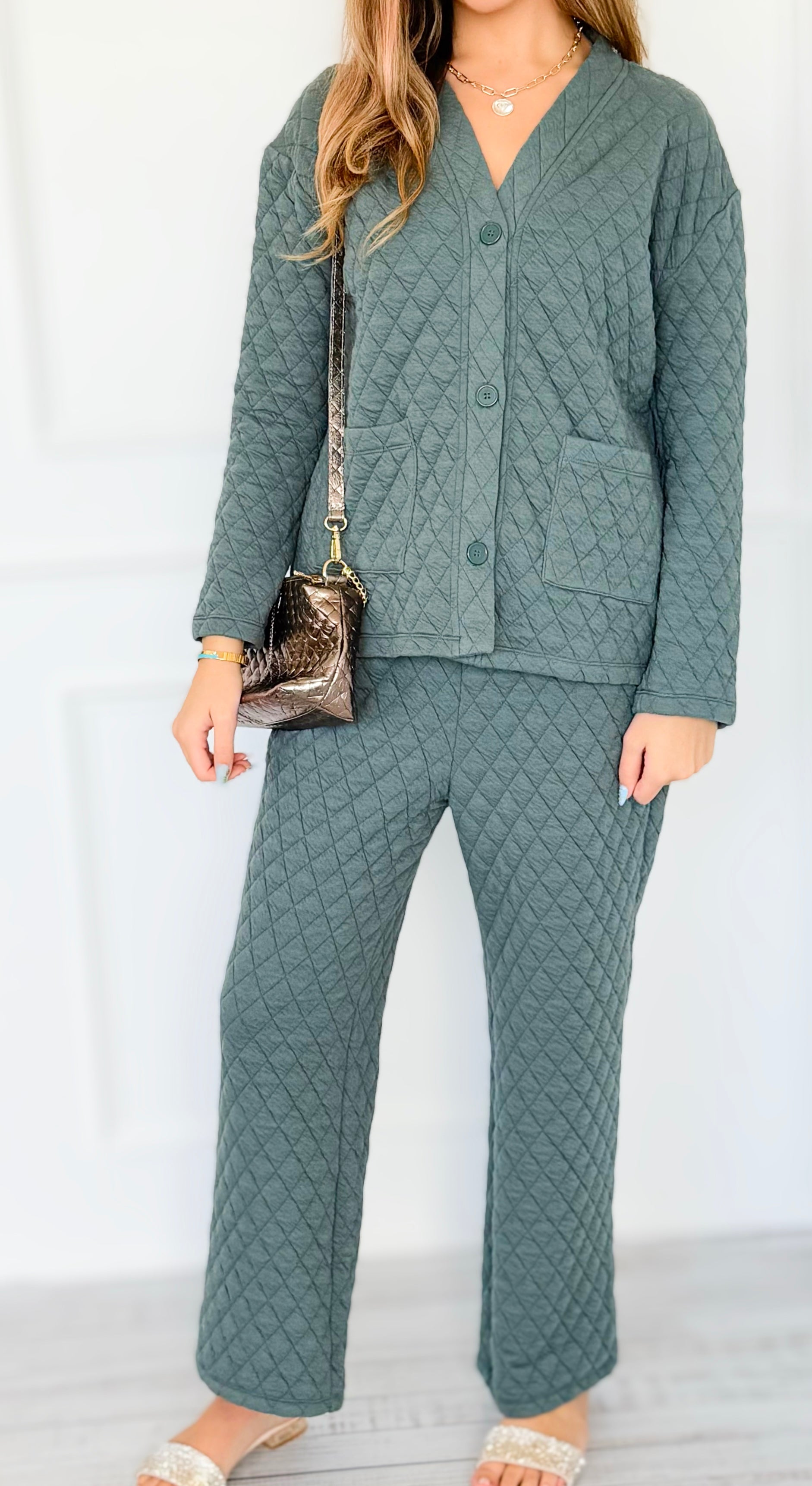 Quilted Jacket and Pants Set - Ash Jade-210 Loungewear/Sets-Zenana-Coastal Bloom Boutique, find the trendiest versions of the popular styles and looks Located in Indialantic, FL