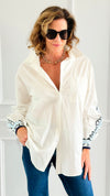 Amour Statement Italian Blouse- White-130 Long Sleeve Tops-Italianissimo/AMIRA-Coastal Bloom Boutique, find the trendiest versions of the popular styles and looks Located in Indialantic, FL