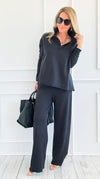 Chic & Cozy Eileen French Terry Pant Set-Black-210 Loungewear/sets-EC COLLECTION INC-Coastal Bloom Boutique, find the trendiest versions of the popular styles and looks Located in Indialantic, FL