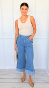 Bows & Cuffs Cropped Denim Pants-190 Denim-ODDI-Coastal Bloom Boutique, find the trendiest versions of the popular styles and looks Located in Indialantic, FL
